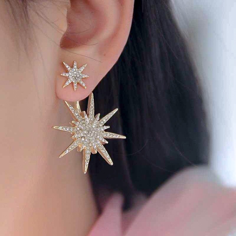 Gold Crystal Starburst Jacket Prom Bridal Earrings - Picture 7 of 7